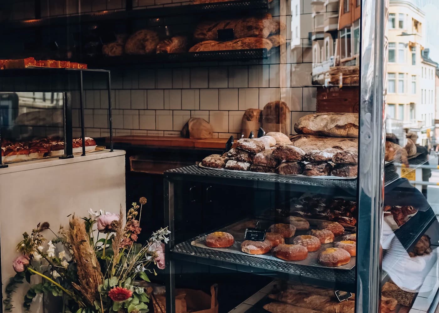 The busy bread counter at The Corner Bakery